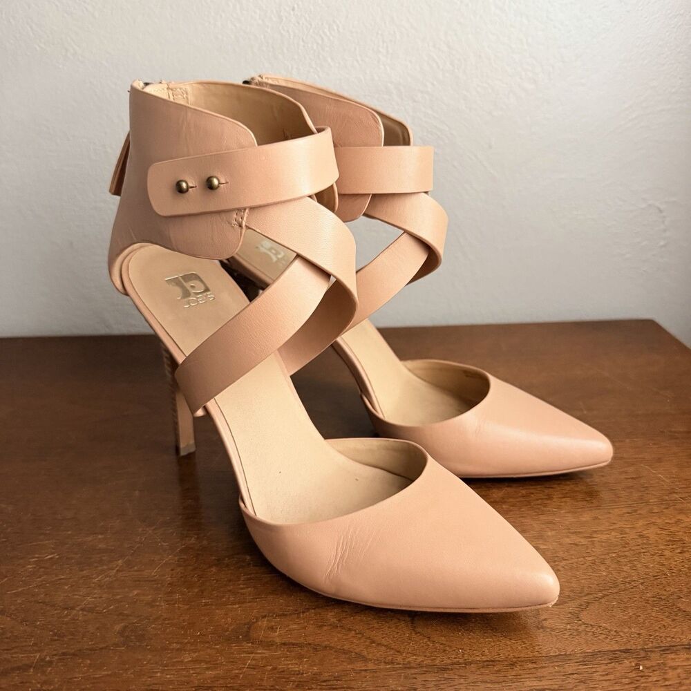 Joe’s Jeans Nude Heels Ankle Wrap Back Zipper Strappy Beige Tan Sz 8.5 M